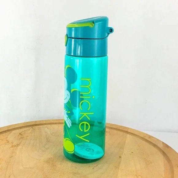 Disney Mickey Mouse Water Bottle Clear Green Yellow Push Button Opening 24 fl oz - Picture 5 of 7